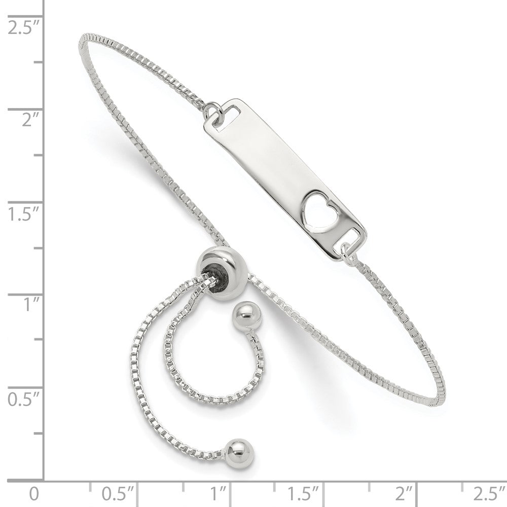 Sterling Silver Polished Bar w/ Heart Adjustable Bracelet QG4765