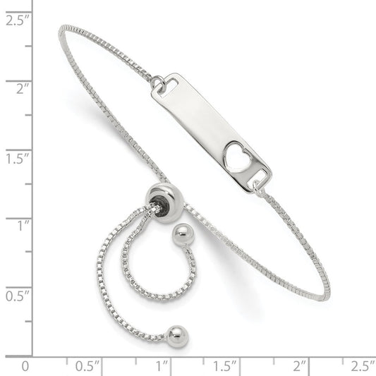 Sterling Silver Polished Bar w/ Heart Adjustable Bracelet QG4765
