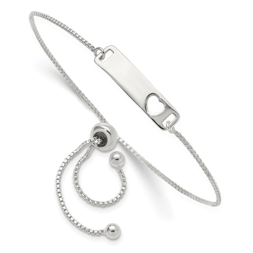 Sterling Silver Polished Bar w/ Heart Adjustable Bracelet QG4765