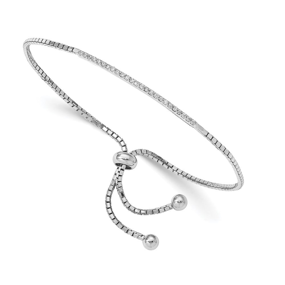 Sterling Silver Rhodium-plated CZ Bar Adjustable Bracelet QG4767