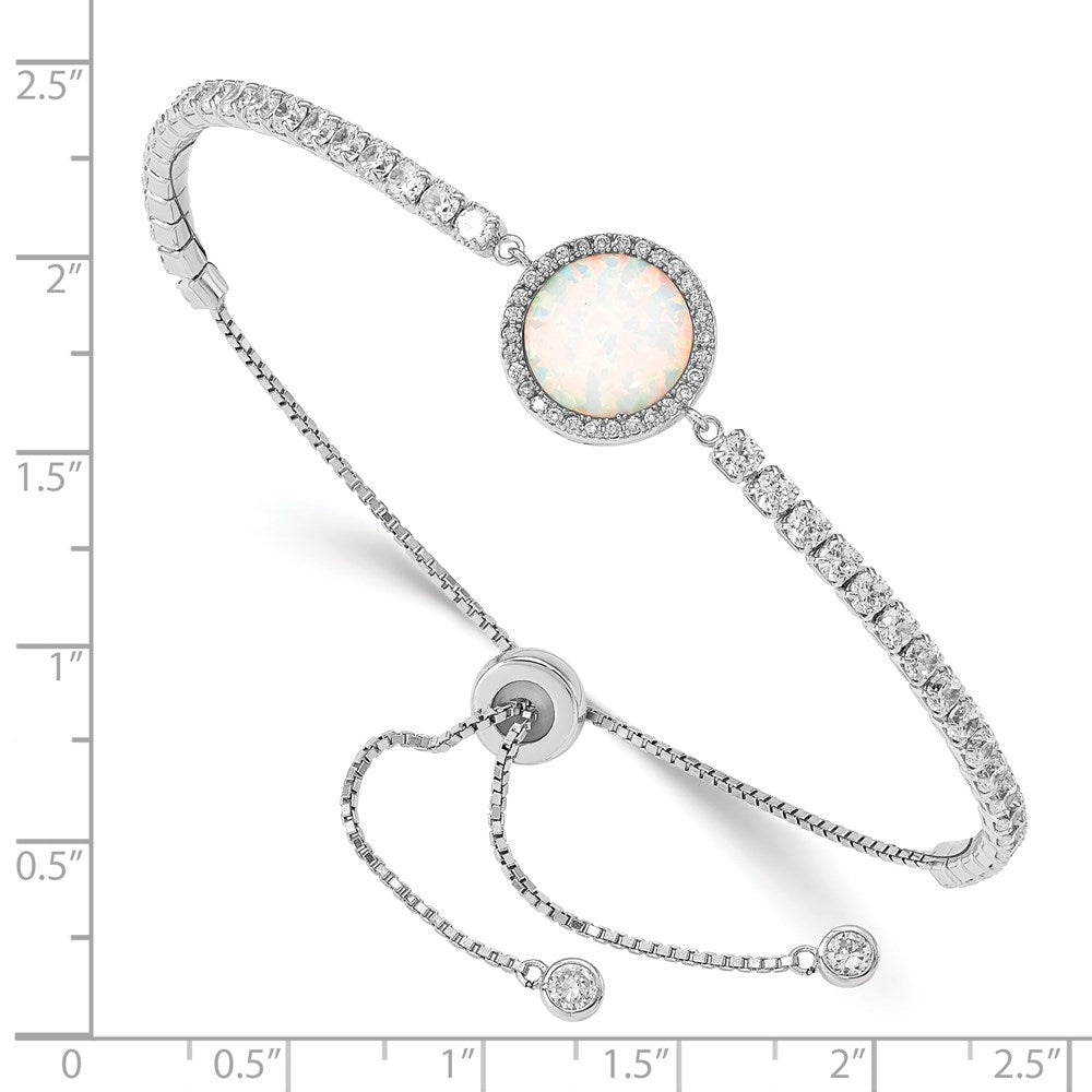 Sterling Silver RH-plated Created Opal and CZ Adjustable Bracelet QG4774