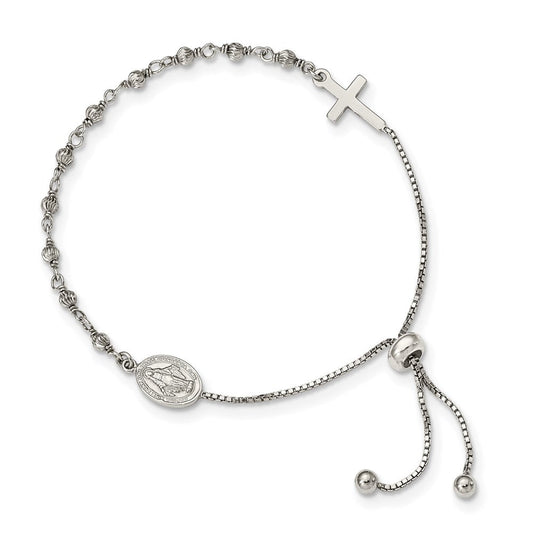 Sterling Silver Miraculous Medal Adjustable Bracelet QG4778