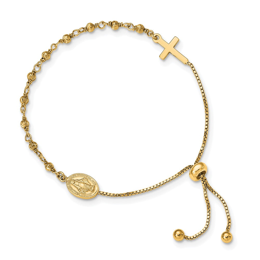 Sterling Silver Gold-tone Miraculous Medal Adjustable Bracelet QG4778GP