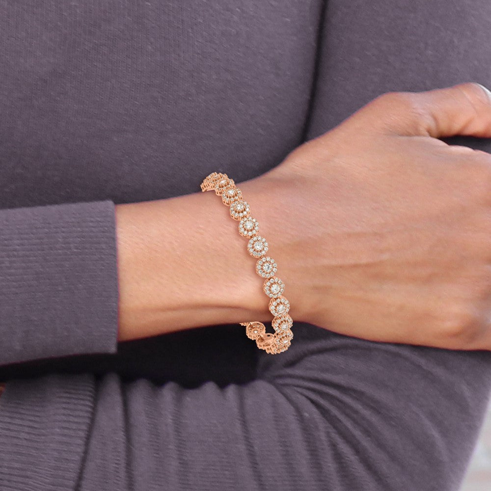Sterling Silver Rose-tone CZ Halo Adjustable Bracelet QG4780
