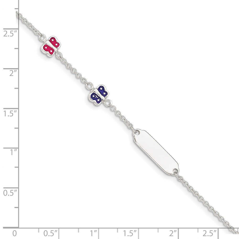 Sterling Silver Enamel Butterfly w/ 1in ext Childs ID Bracelet QG4800-5.5