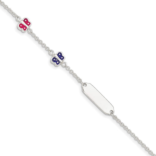 Sterling Silver Enamel Butterfly w/ 1in ext Childs ID Bracelet QG4800-5.5