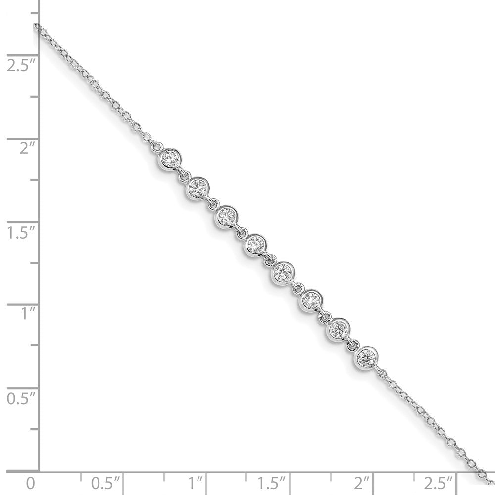 Sterling Silver Rhodium-plated Bezel CZ w/.5in ext Bracelet QG4884-6.75
