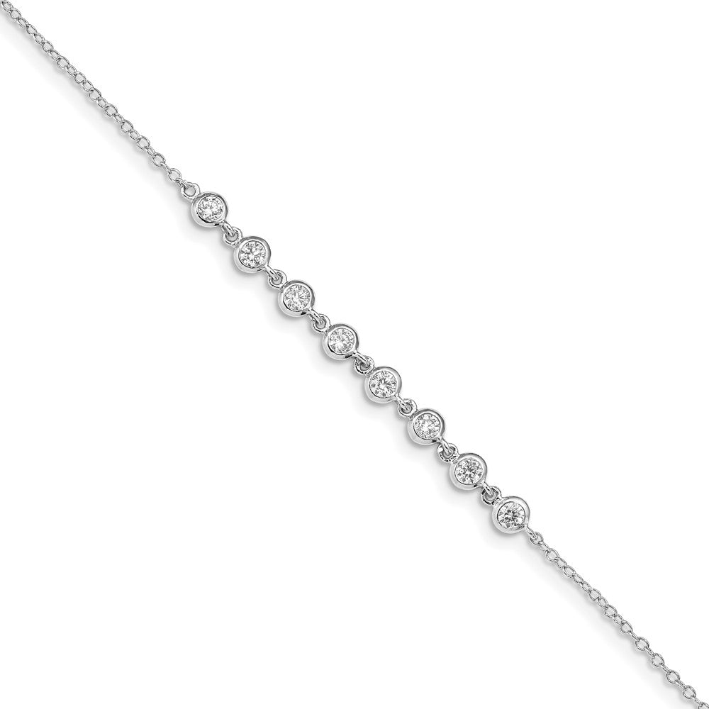 Sterling Silver Rhodium-plated Bezel CZ w/.5in ext Bracelet QG4884-6.75