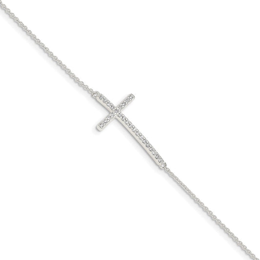 Sterling Silver CZ Cross Bracelet QG4893-7