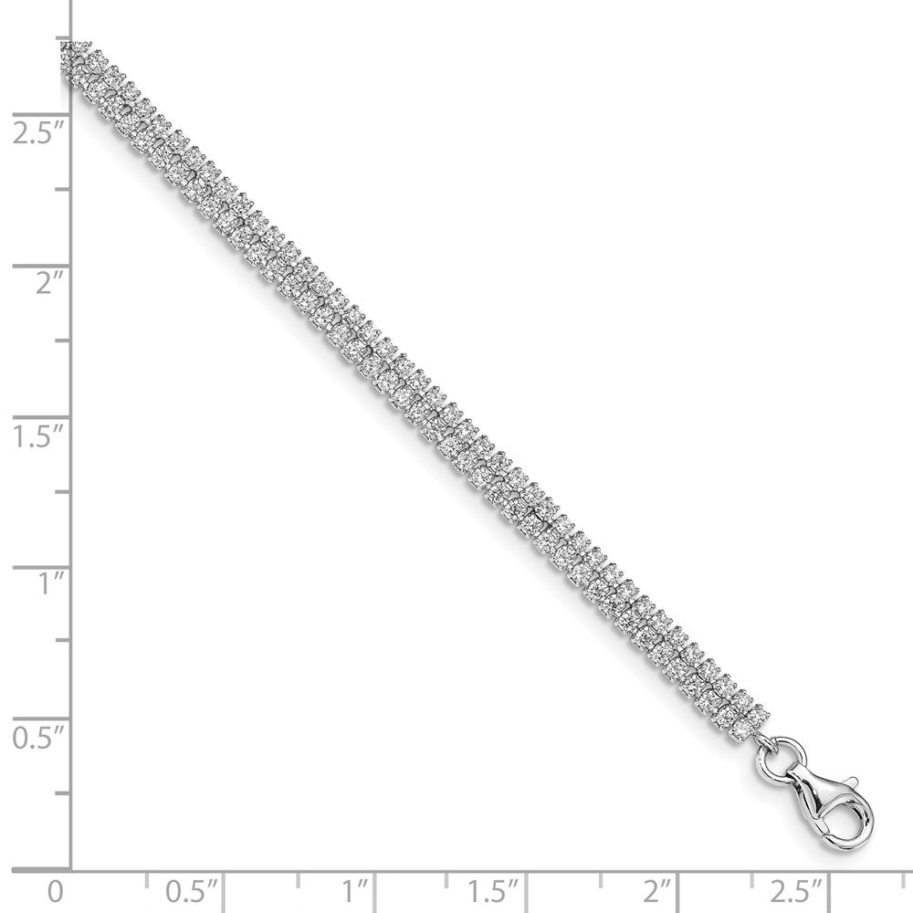 Sterling Silver Rhodium-plated 2 Row CZ w/1 in ext Bracelet QG4898-7
