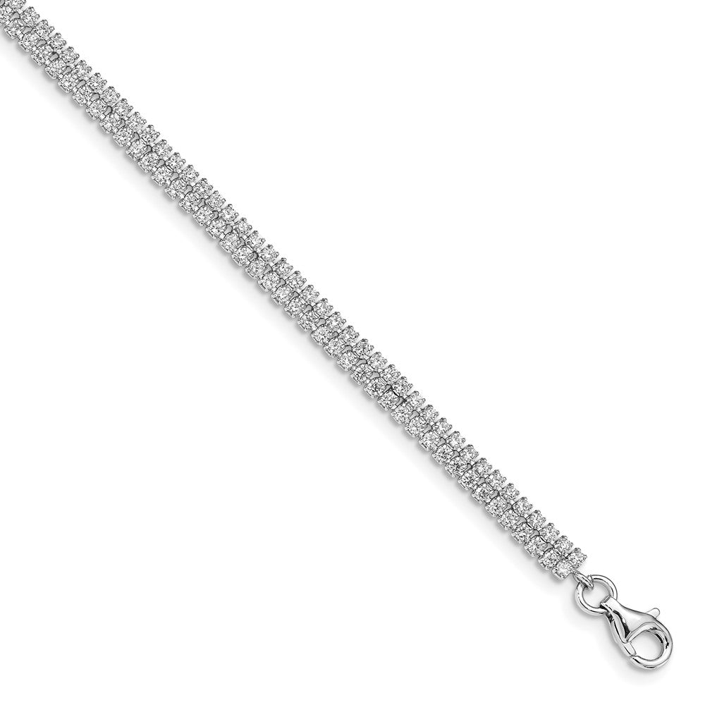 Sterling Silver Rhodium-plated 2 Row CZ w/1 in ext Bracelet QG4898-7