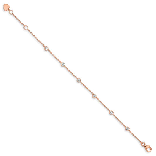 Sterling Silver Rose-tone w/ .75in ext. CZ Heart Bracelet QG4901-7