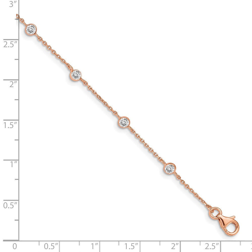 Sterling Silver Rose-tone w/ .75in ext. CZ Heart Bracelet QG4901-7