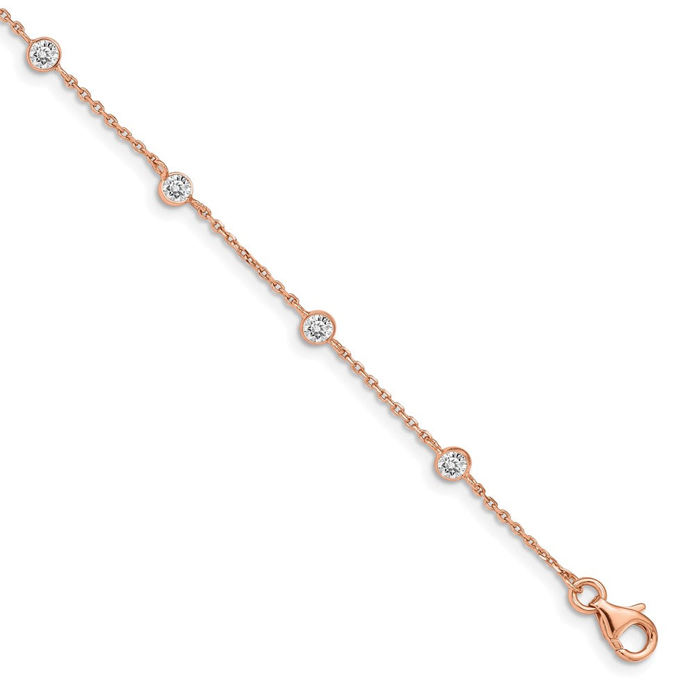 Sterling Silver Rose-tone w/ .75in ext. CZ Heart Bracelet QG4901-7