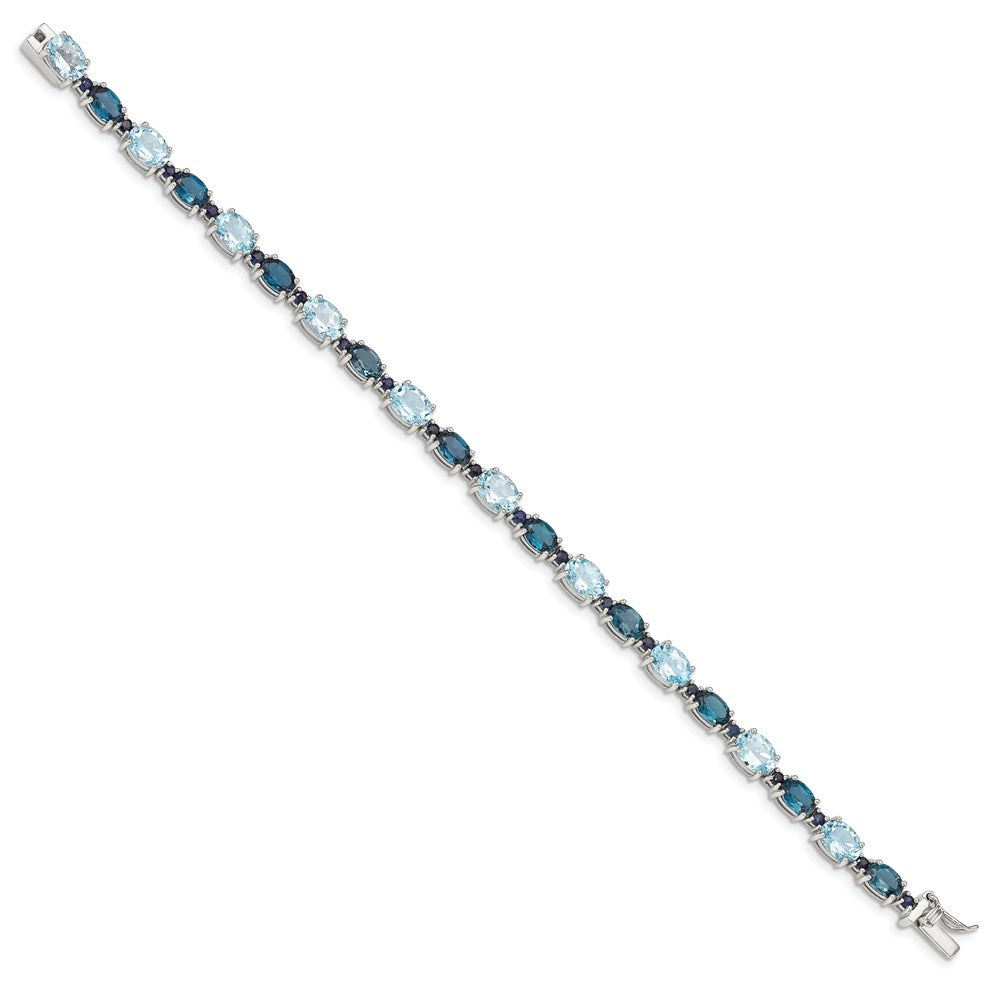 Sterling Silver Rhodium-plated London Blue/Sky Blue Topaz Bracelet QG4907-7.25