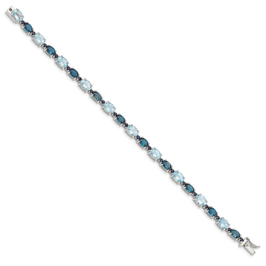 Sterling Silver Rhodium-plated London Blue/Sky Blue Topaz Bracelet QG4907-7.25