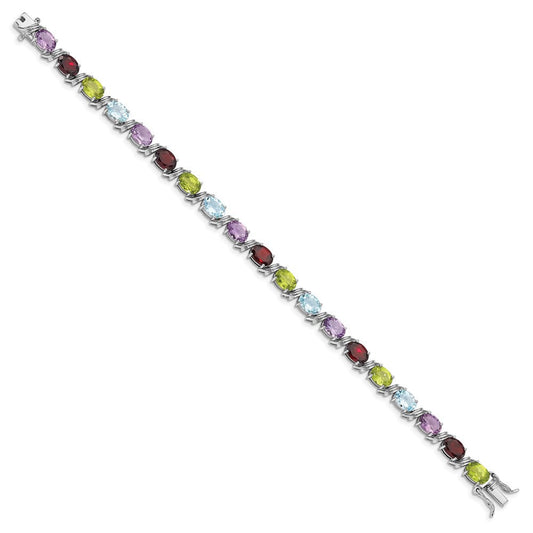 Sterling Silver Rhodium-plated Oval Multi-gemstone Bracelet QG4923-7.5