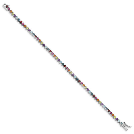 Sterling Silver Rhodium-plated Multi-gemstone Tennis Bracelet QG4924-7.5