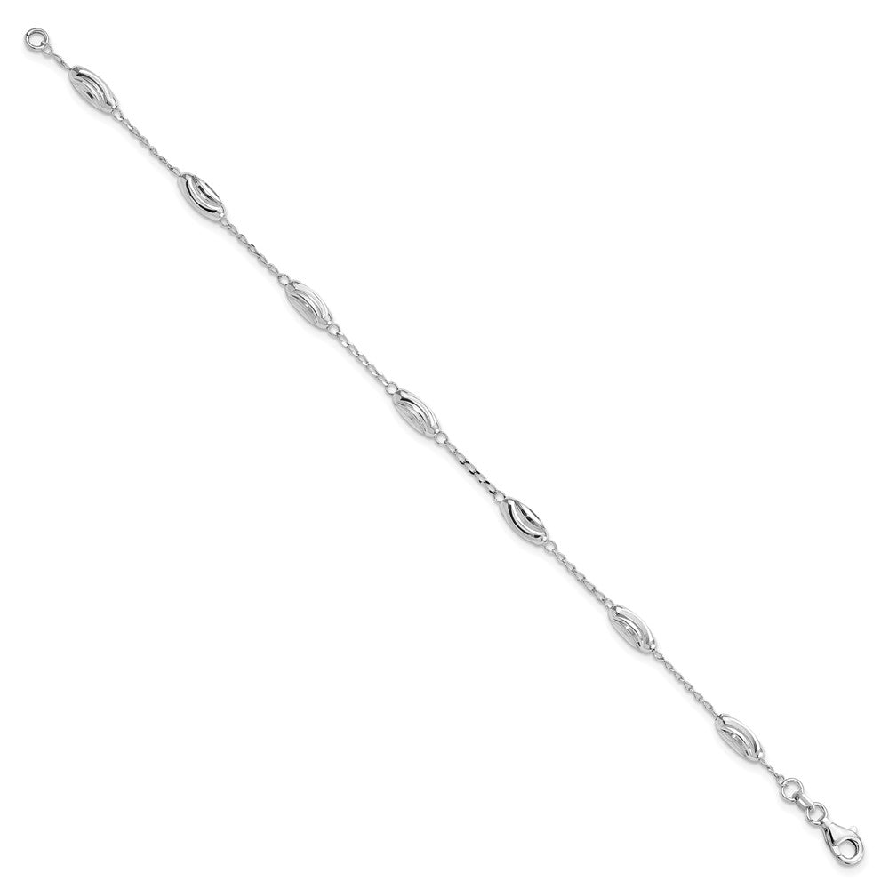 Sterling Silver Rhodium-plated Diamond-cut Oval Beads Bracelet QG4941-7