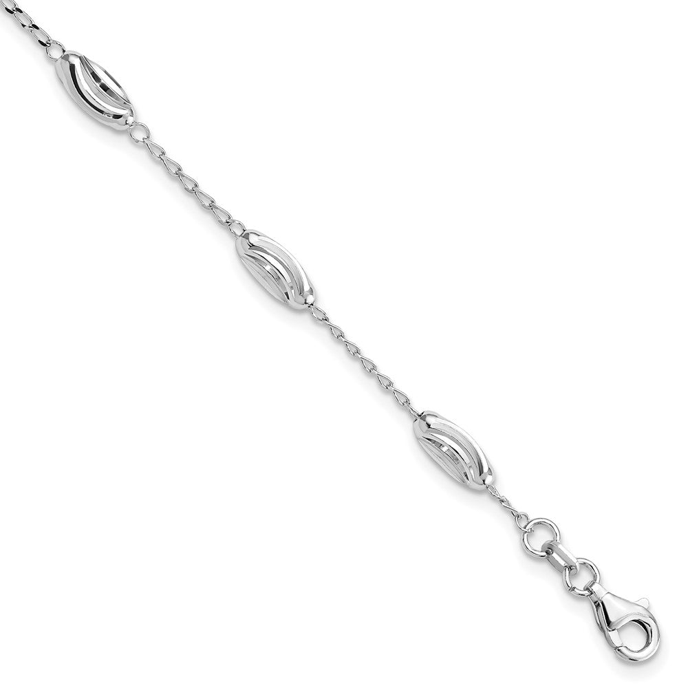 Sterling Silver Rhodium-plated Diamond-cut Oval Beads Bracelet QG4941-7