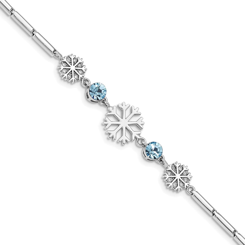 Sterling Silver RH-plated Crystal Snowflake w/1in ext Bracelet QG5038-6.5
