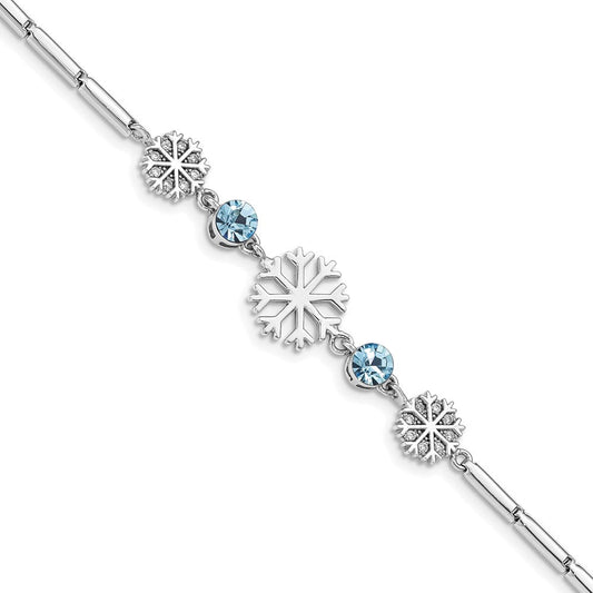 Sterling Silver RH-plated Crystal Snowflake w/1in ext Bracelet QG5038-6.5