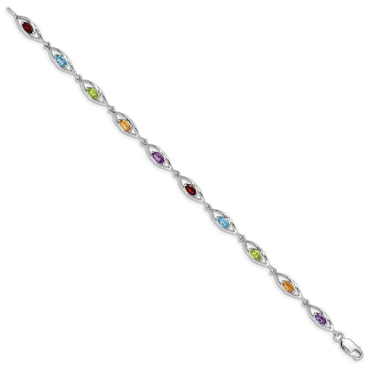 Sterling Silver Rhod-plat Amethyst Topaz Peridot Citrine Garnet Bracelet QG5053-7.5