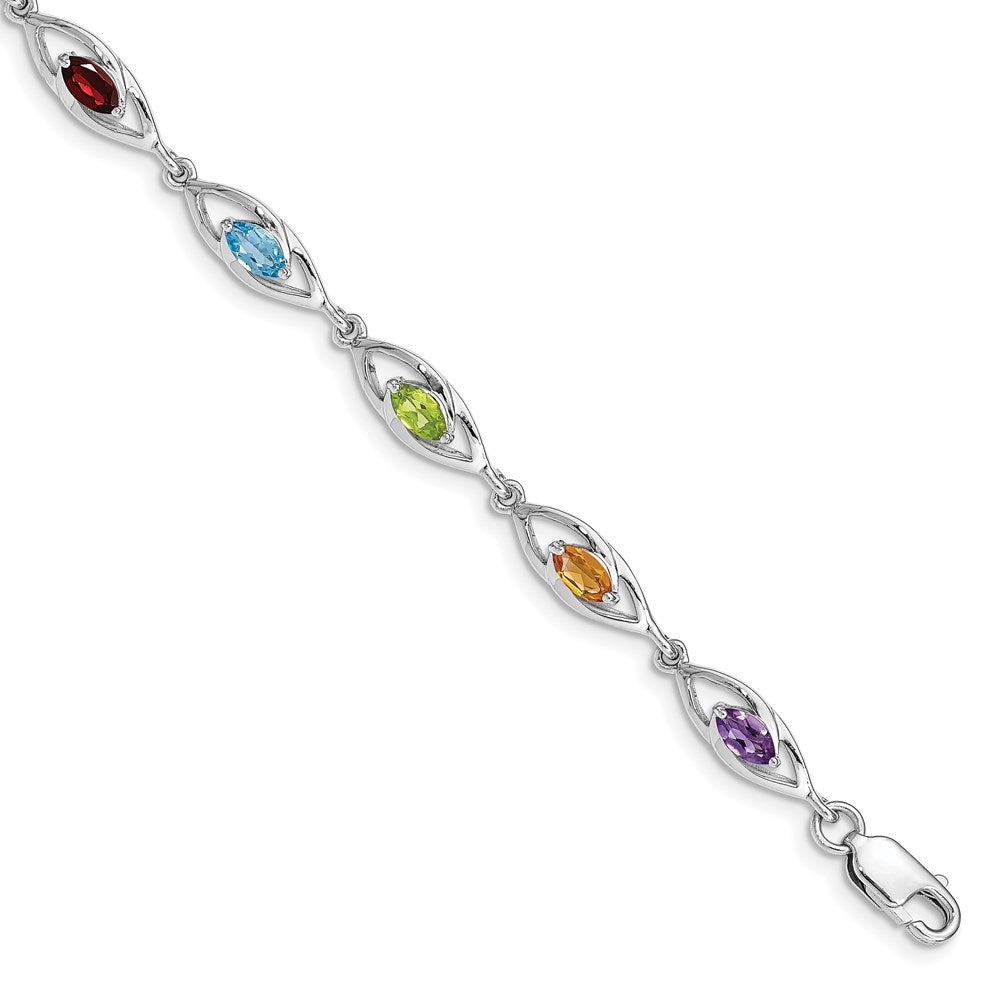 Sterling Silver Rhod-plat Amethyst Topaz Peridot Citrine Garnet Bracelet QG5053-7.5