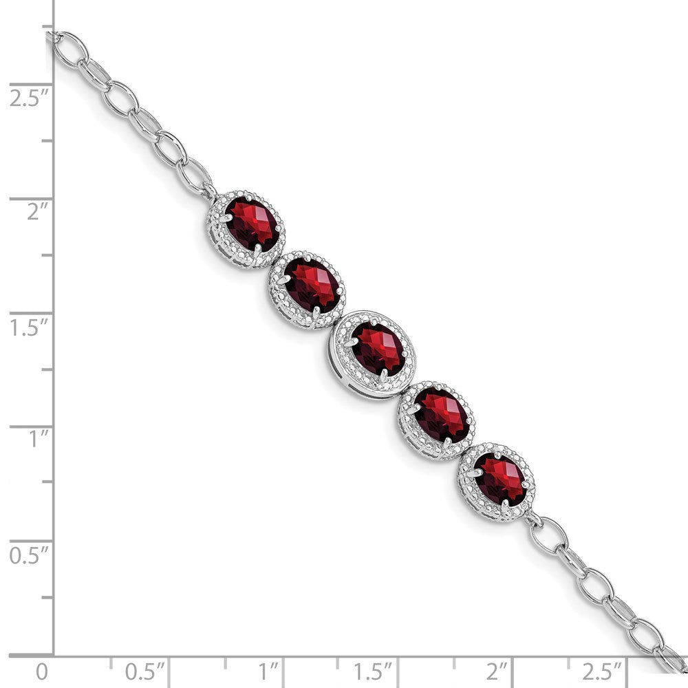 Sterling Silver Rhod-plat Garnet Bracelet QG5057-8