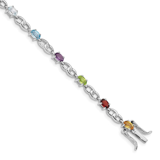 Sterling Silver Rhod-plat Ameth, Bl Top Citri, Perid, Garnet Bracelet QG5061-7.5