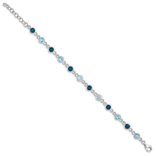 Sterling Silver Rhod-plat London and Light Swiss Blue Topaz Bracelet QG5067-8