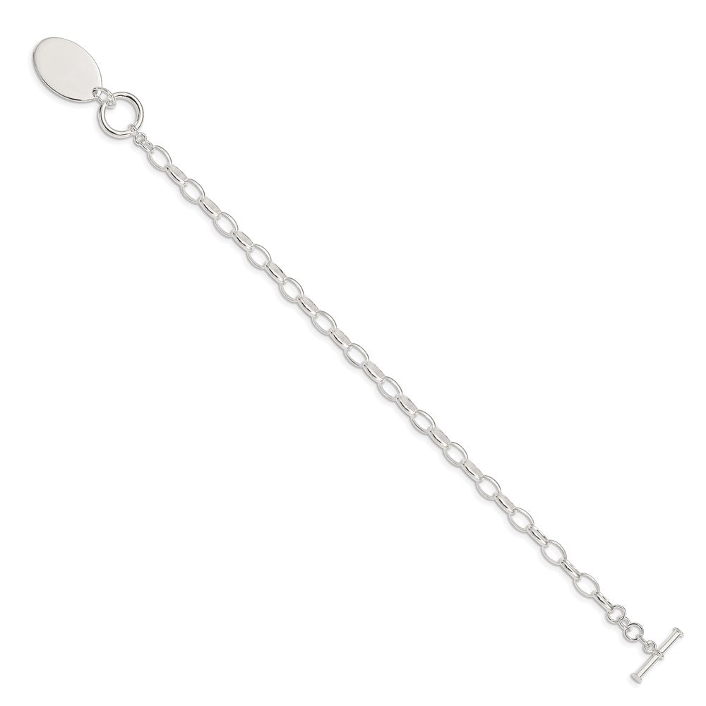 Sterling Silver Rhodium-plated Fancy Oval Disc Bracelet QG516-7