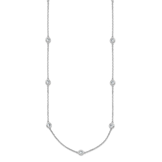 Sterling Shimmer Sterling Silver Rhodium-plated 3mm CZ 15 Stone 15 Station 24 inch NecklaceQG5633