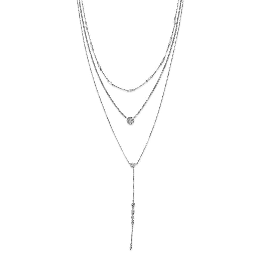 Sterling Shimmer Sterling Silver Rhodium-plated Adjustable up to 28 inches 61 Stone CZ 3 Strand Layer Y-Drop Necklace QG5716