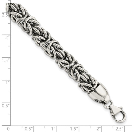 Sterling Silver Polished & Antiqued 8.5in Byzantine Bracelet QG5734-8.5