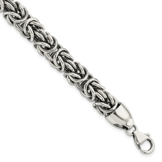 Sterling Silver Polished & Antiqued 8.5in Byzantine Bracelet QG5734-8.5