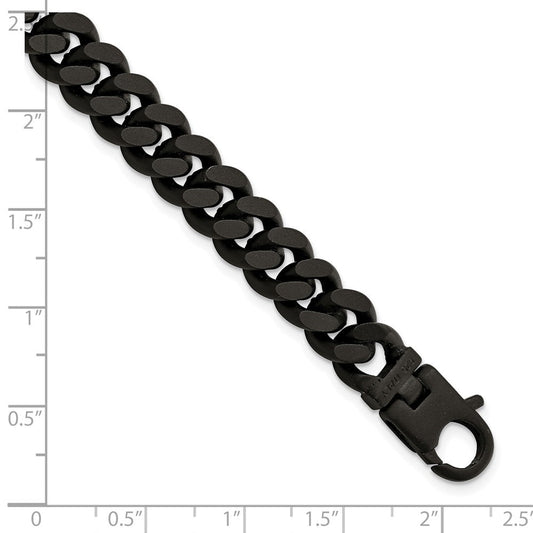 Sterling Silver Mens Matte Finish Black Ruthenium Curb Bracelet QG5735-8.5