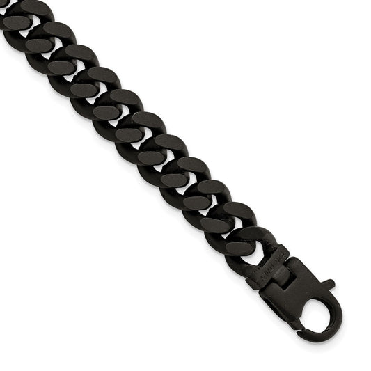 Sterling Silver Mens Matte Finish Black Ruthenium Curb Bracelet QG5735-8.5