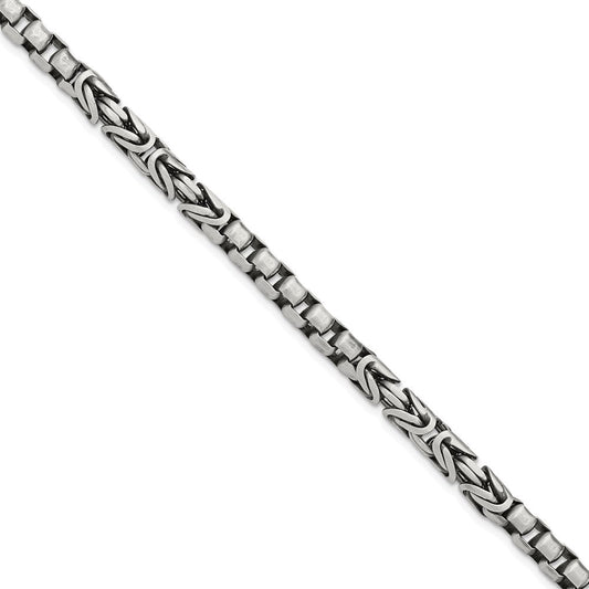 Sterling Silver Mens Antiqued Brush Byzantine/Box Link Bracelet QG5737-8.5