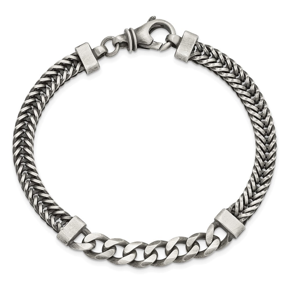 Sterling Silver Brushed Antiqued Wheat & Curb Chain Bracelet QG5740-8.5