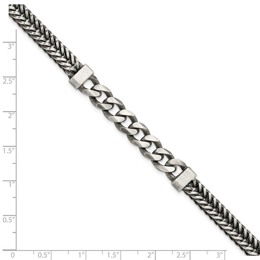 Sterling Silver Brushed Antiqued Wheat & Curb Chain Bracelet QG5740-8.5
