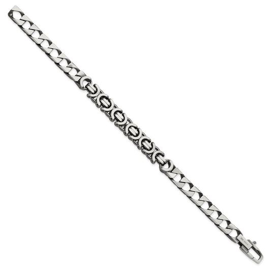Sterling Silver Mens Antiqued Brushed Curb/Circles Bracelet QG5741-8.5