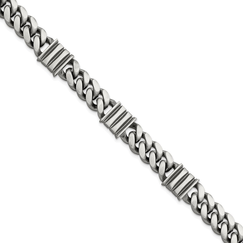 Sterling Silver Mens Antiqued Brushed Curb/Bar Bracelet QG5742-8.5