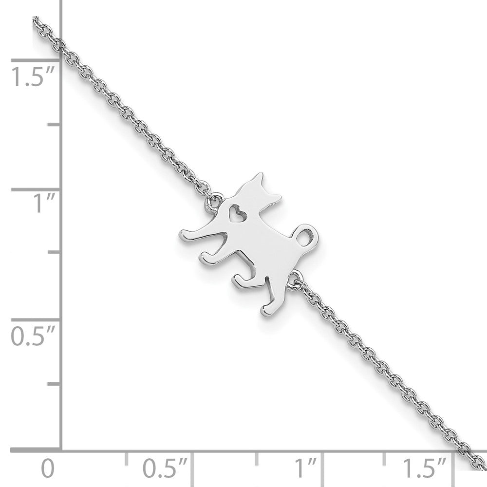 Sterling Silver Rhodium-plated Cat w/Heart 7in Plus 1in ext Bracelet QG5777-7
