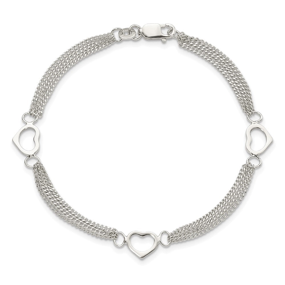 Sterling Silver Polished Multi-strand Heart 7in Bracelet QG5781-7