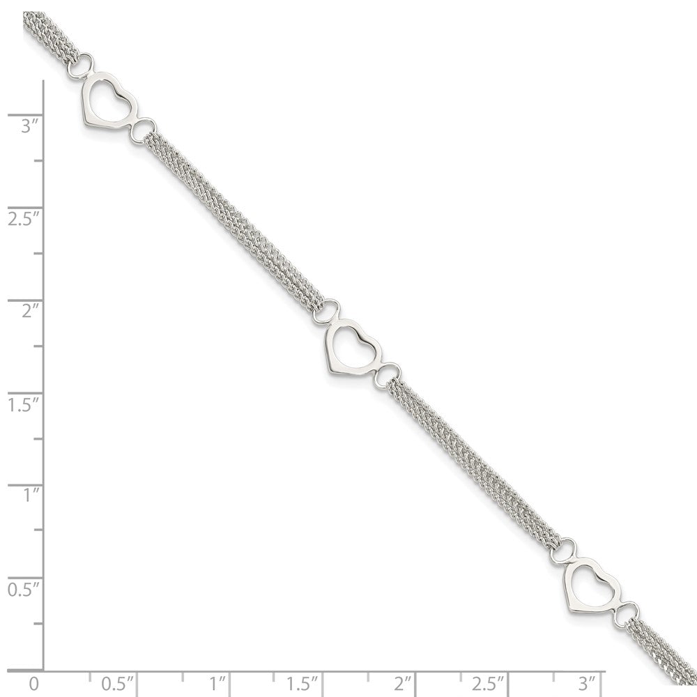 Sterling Silver Polished Multi-strand Heart 7in Bracelet QG5781-7