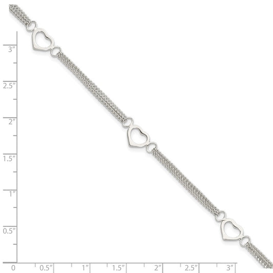 Sterling Silver Polished Multi-strand Heart 7in Bracelet QG5781-7