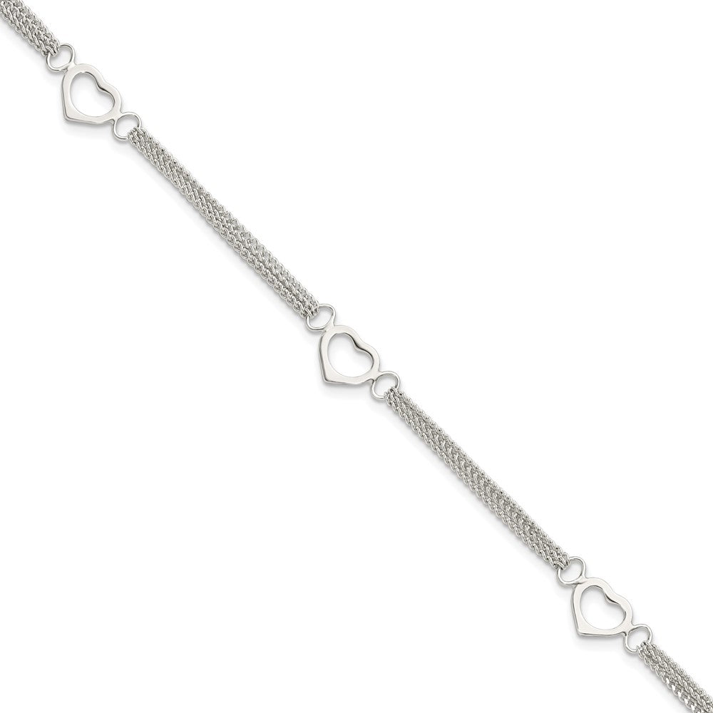 Sterling Silver Polished Multi-strand Heart 7in Bracelet QG5781-7