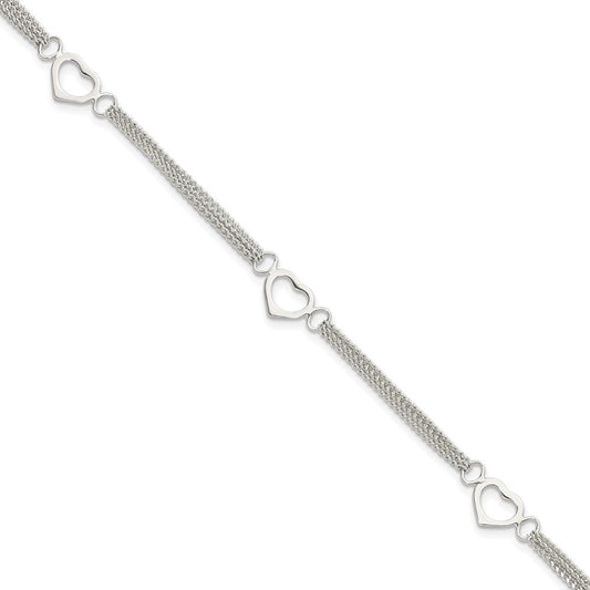 Sterling Silver Polished Multi-strand Heart 7in Bracelet QG5781-7