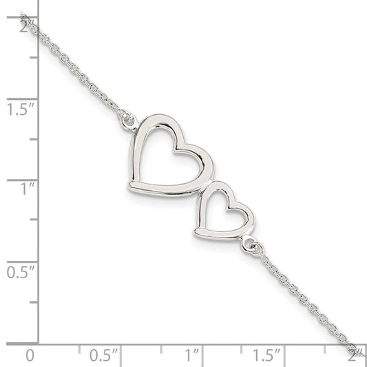 Sterling Silver Polished Two Hearts Bracelet QG5785-7.5